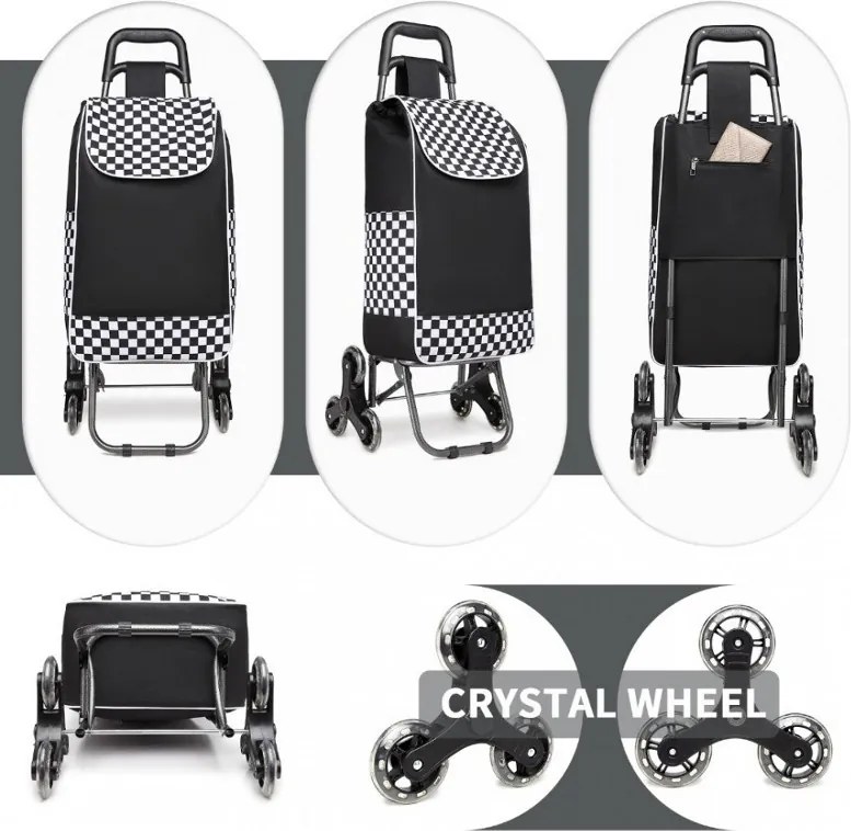 Fekete lépcsőjáró bevásárlótáska kerekeken "Helper"