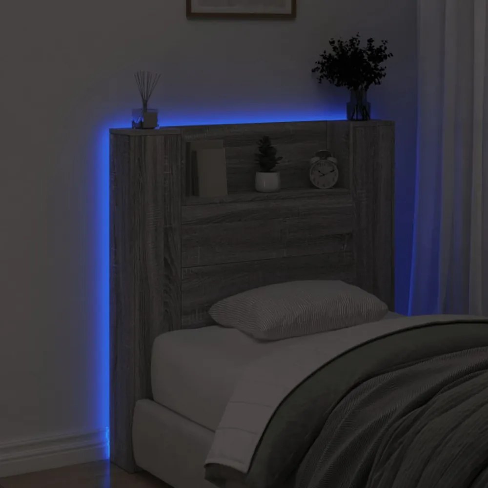 szürke sonoma színű áthidalószekrény LED-ekkel 100x16,5x103,5cm