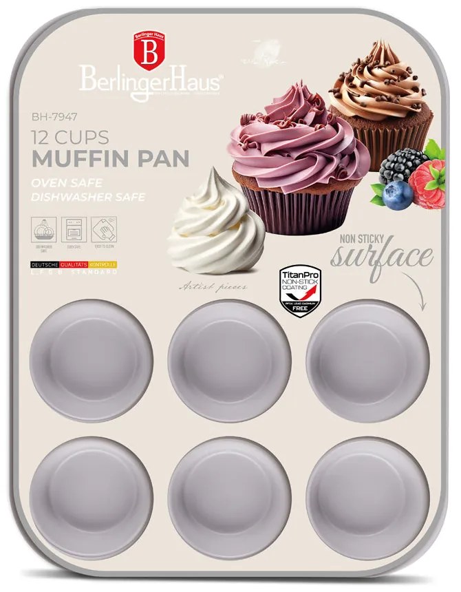 12 csészés tapadásmentes muffin sütőforma matt szürke Berlinger Haus Taupe Collection