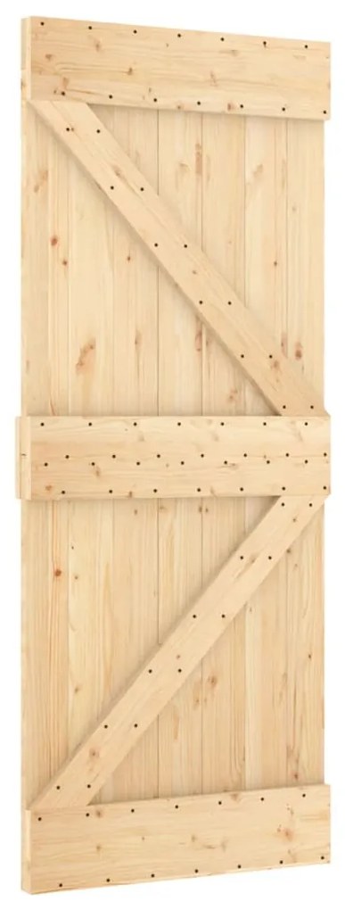 Tömör fenyőfa tolóajtó fémszerelék szettel 80 x 210 cm