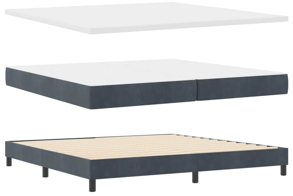 Boxspring Ágy Mattal és LED Világítással Sötét Szürke 200x200 cm Bársony