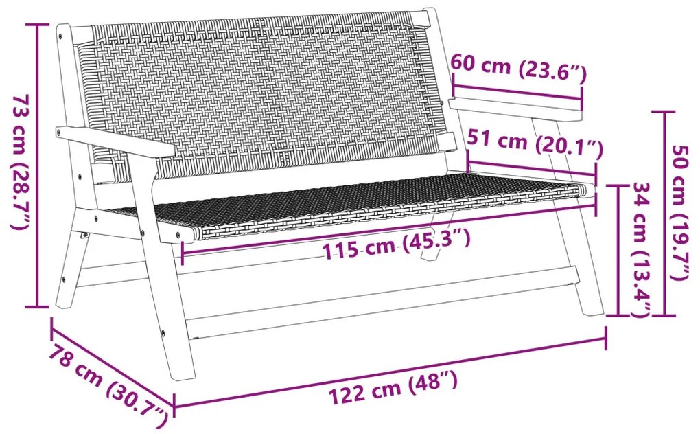 Kerti pad Fekete 122x76x73,5 cm Tömör akácfából