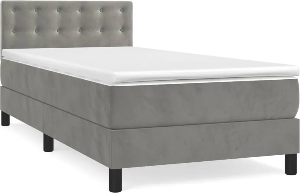 vidaXL világosszürke bársony rugós ágy matraccal 100 x 200 cm