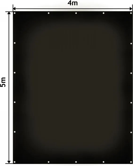 JAGO Takaróponyva 650 g/m² alumínium szem 4 x 5 m fekete