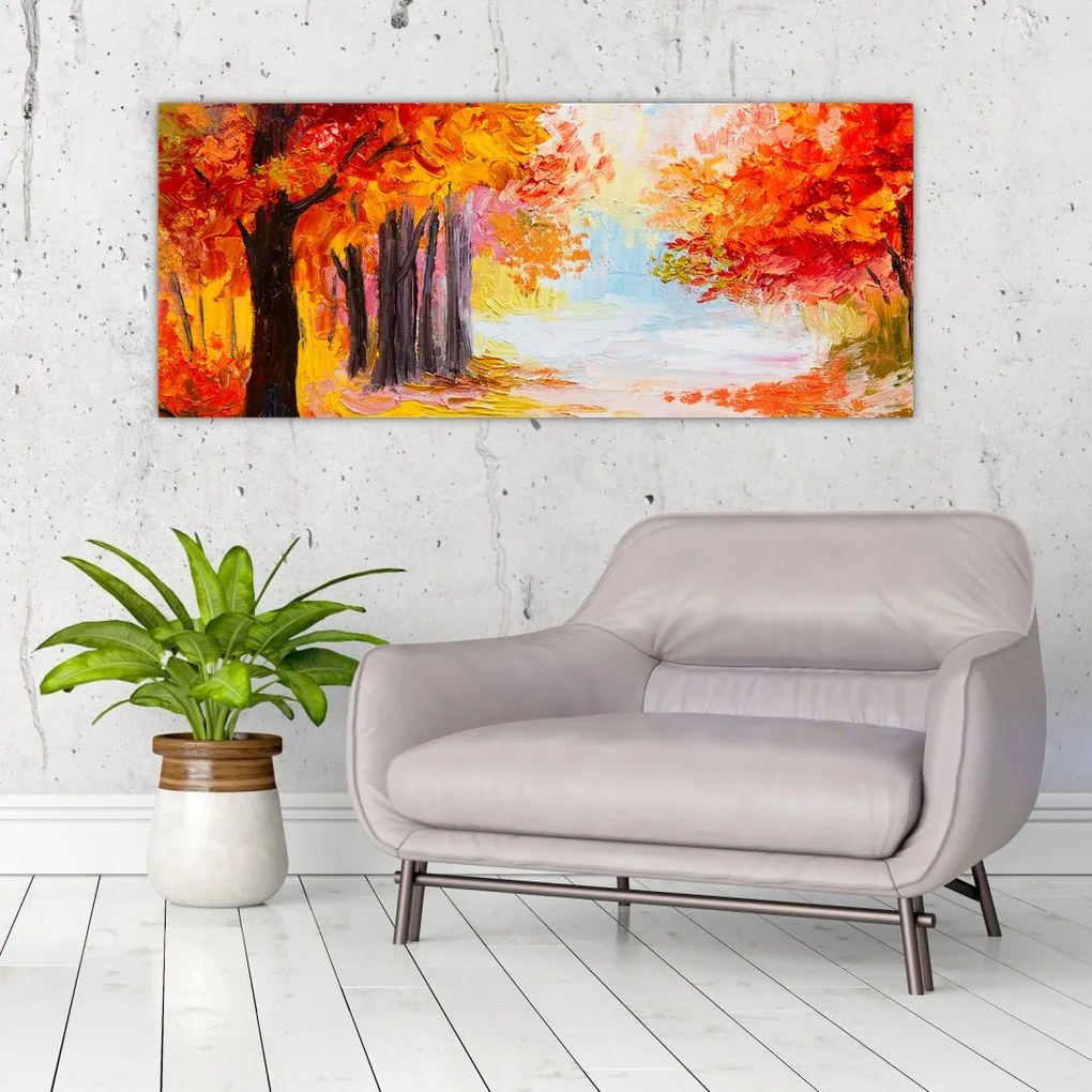 Kép - olajfestmény, színes ősz (120x50 cm)