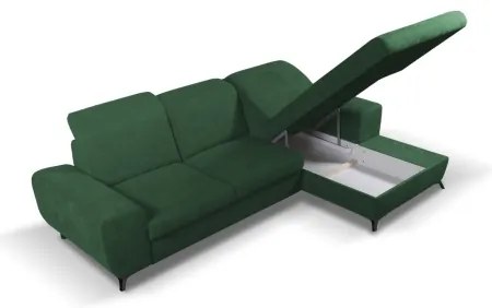 ALTA jobb oldali, L-alakú, ággyá nyitható kárpitozott sarokülőgarnitúra tárolóval, zöld