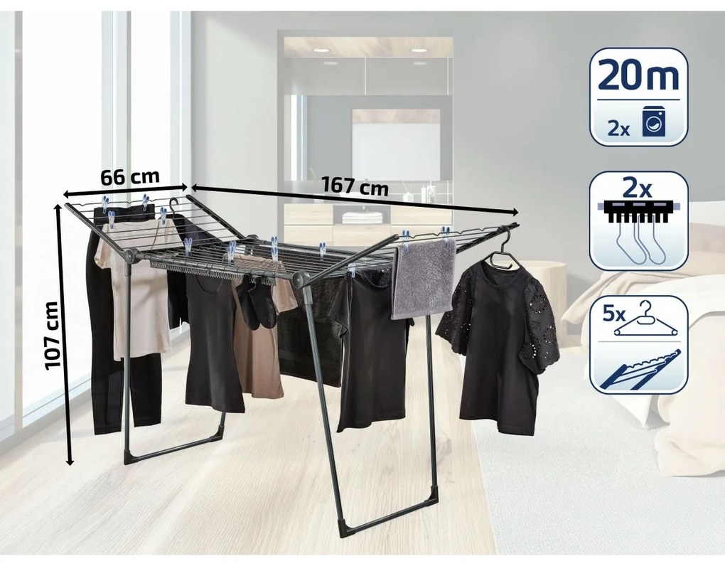 Leifheit Pegasus 200 Solid Black ruhaszárító