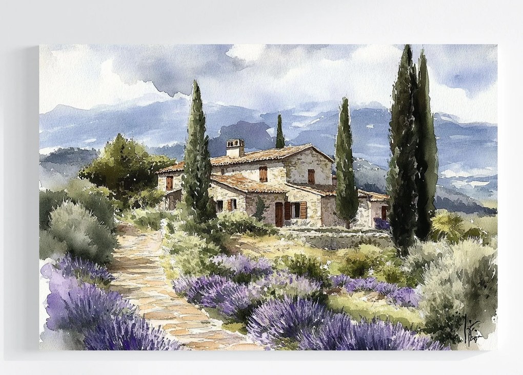 Vászonkép Canvas Olaszország Toszkána Levendula Ciprus Kő Ház 120x80