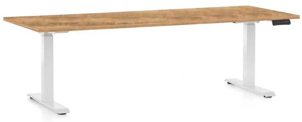 OfficeTech C állítható magasságú asztal, 200 x 80 cm, fehér alap, arany tölgy