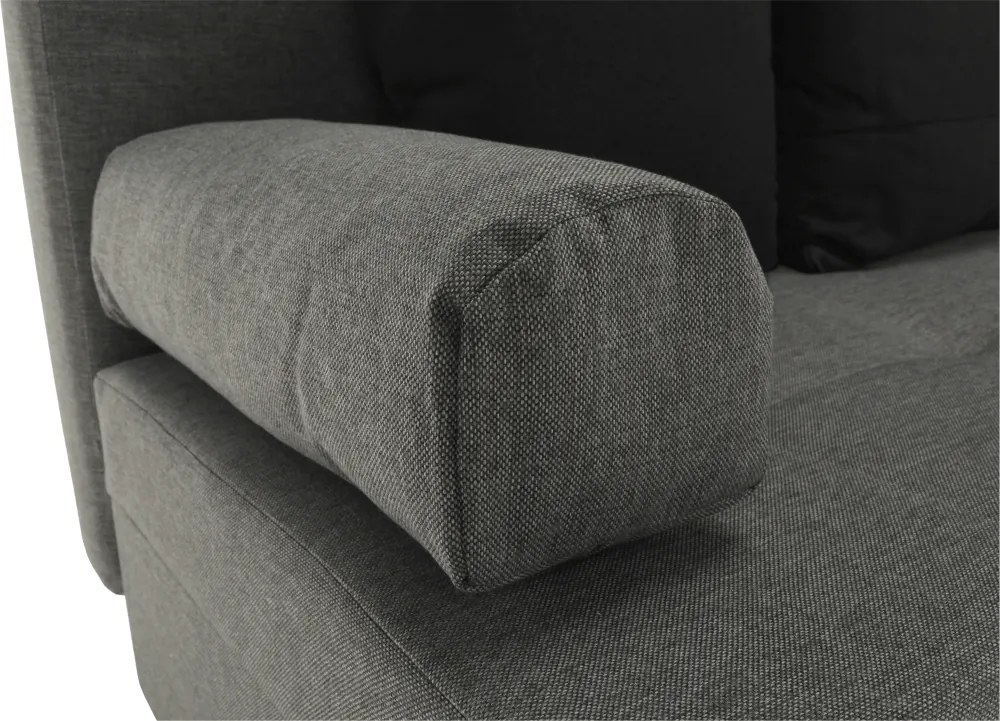 Sarokülőgarnitúra, J allású, ágyfunkcióval, szövet szürke/ párnák fekete, MEXX