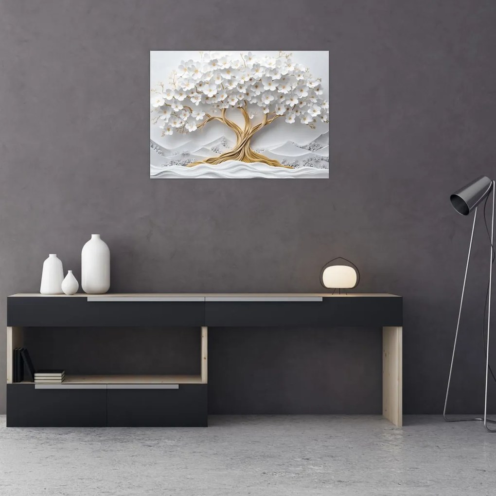 Kép – 3D elegáns életfa virágokkal (70x50 cm)