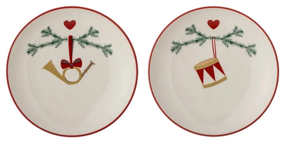 Krémszínű agyagkerámia desszertes tányér készlet karácsonyi mintával, 2 db-os, ø 16 cm Yule – Bloomingville