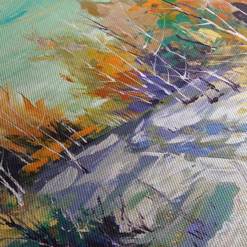 Kép - havas út az erdőben, olajfestmény (órával) (90x30 cm)