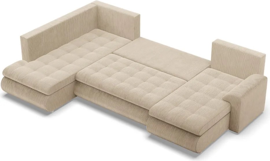 Tokio U sarokkanapé, 3 ágyneműtartóval, kordbársony, baloldali, bézs