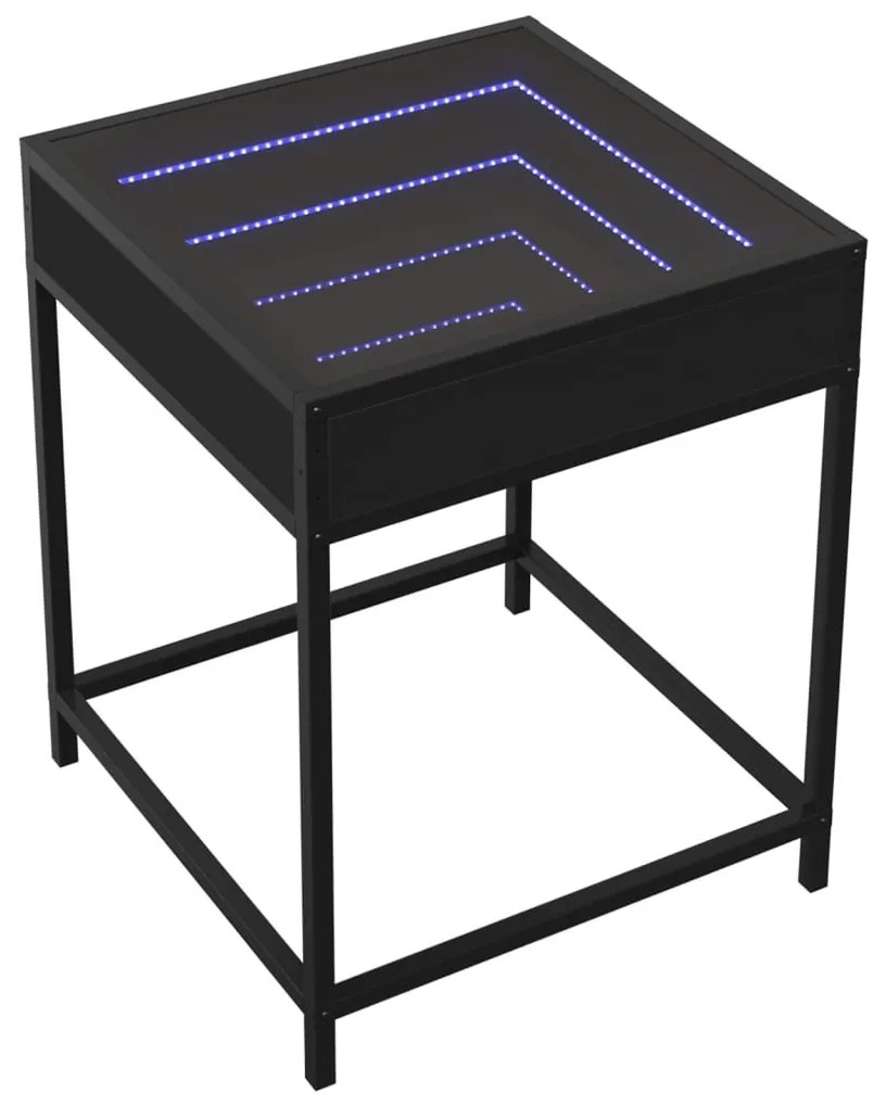 Fekete végtelen hatású LED-es dohányzóasztal 40 x 40 x 51 cm