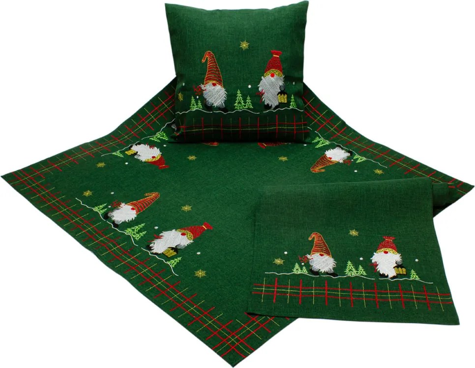 Hímzett karácsonyi terítő Santa Claus zöld TiaHome - 40x160cm