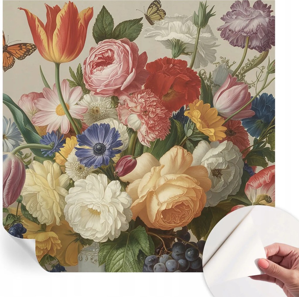 Öntapadós Dekoratív Fotótapéta Hálószobába Virágok és pillangók 250x250 cm