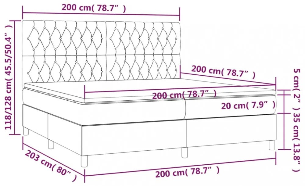 krémszínű szövet rugós és LED-es ágy matraccal 200 x 200 cm