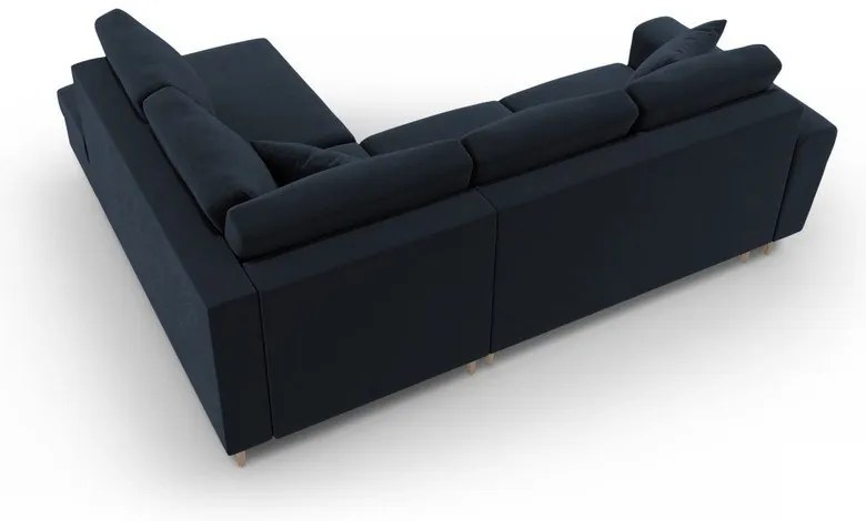 Sötétkék bársony kinyitható tárolóhelyes sarokkanapé (jobb oldali-L alakú) Kyoto – Cosmopolitan Design
