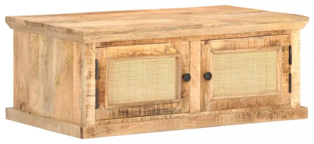 vidaXL tömör mangófa és természetes nád dohányzóasztal 90 x 50 x 35 cm