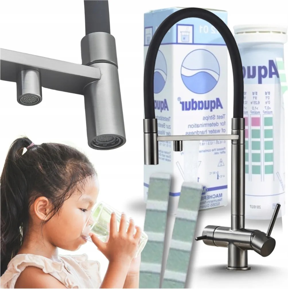 Konyhai Csaptelep Kihúzható Csővel Álló Háromutas Forgatható Szűrő Grafit