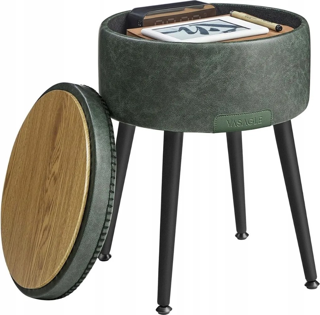 Többfunkciós dohányzóasztal tárolóhellyel ökobőr erdei zöld