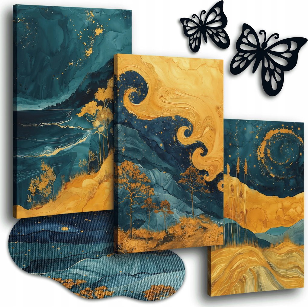 Vászonkép 150x70 cm Nappali Képek Arany Táj Erdő Hullámok Égbolt