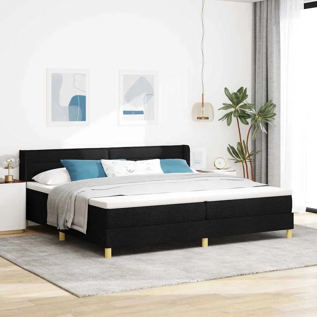 Boxrugós ágy Fekete és fehér és fekete 200 x 200 cm Hab