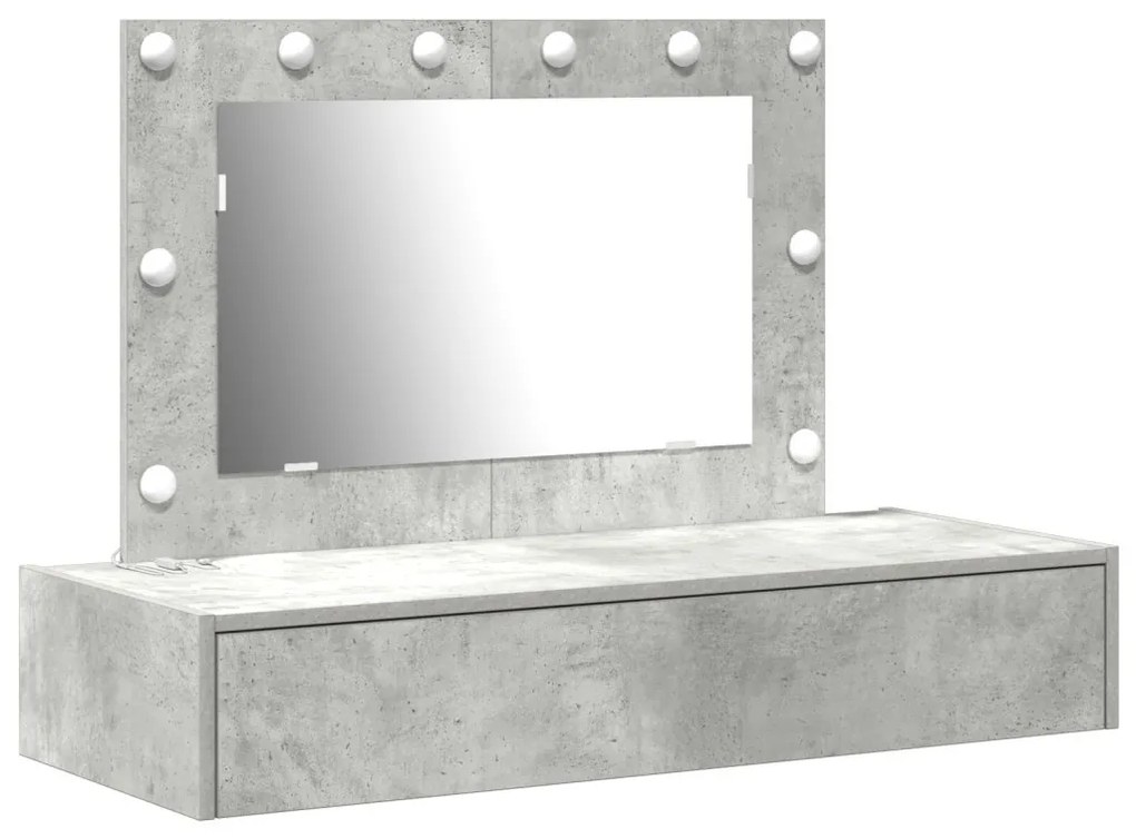 vidaXL Öltözködőasztal tükör lámpákkal Szürke 100 x 40 x 70 cm Faanyag