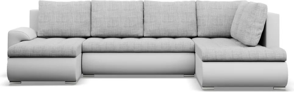 Tokio U sarokkanapé, 3 ágyneműtartóval, fonott + műbőr, jobboldali, szürke - fehér