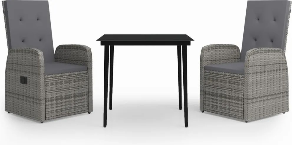 vidaXL 3 részes szürke kerti étkezőgarnitúra párnákkal