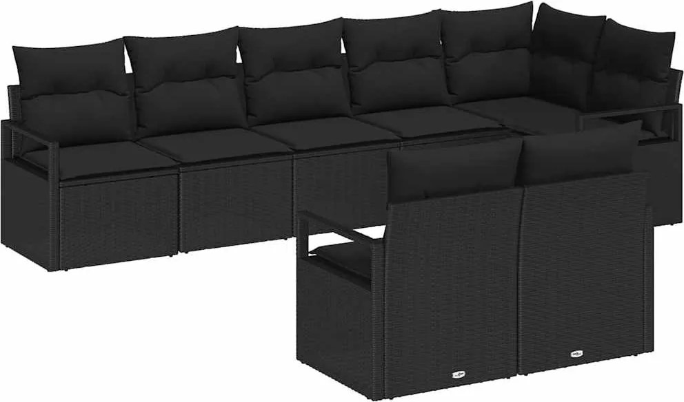 vidaXL Kanapé Szett 8 pcs Fekete polirattan