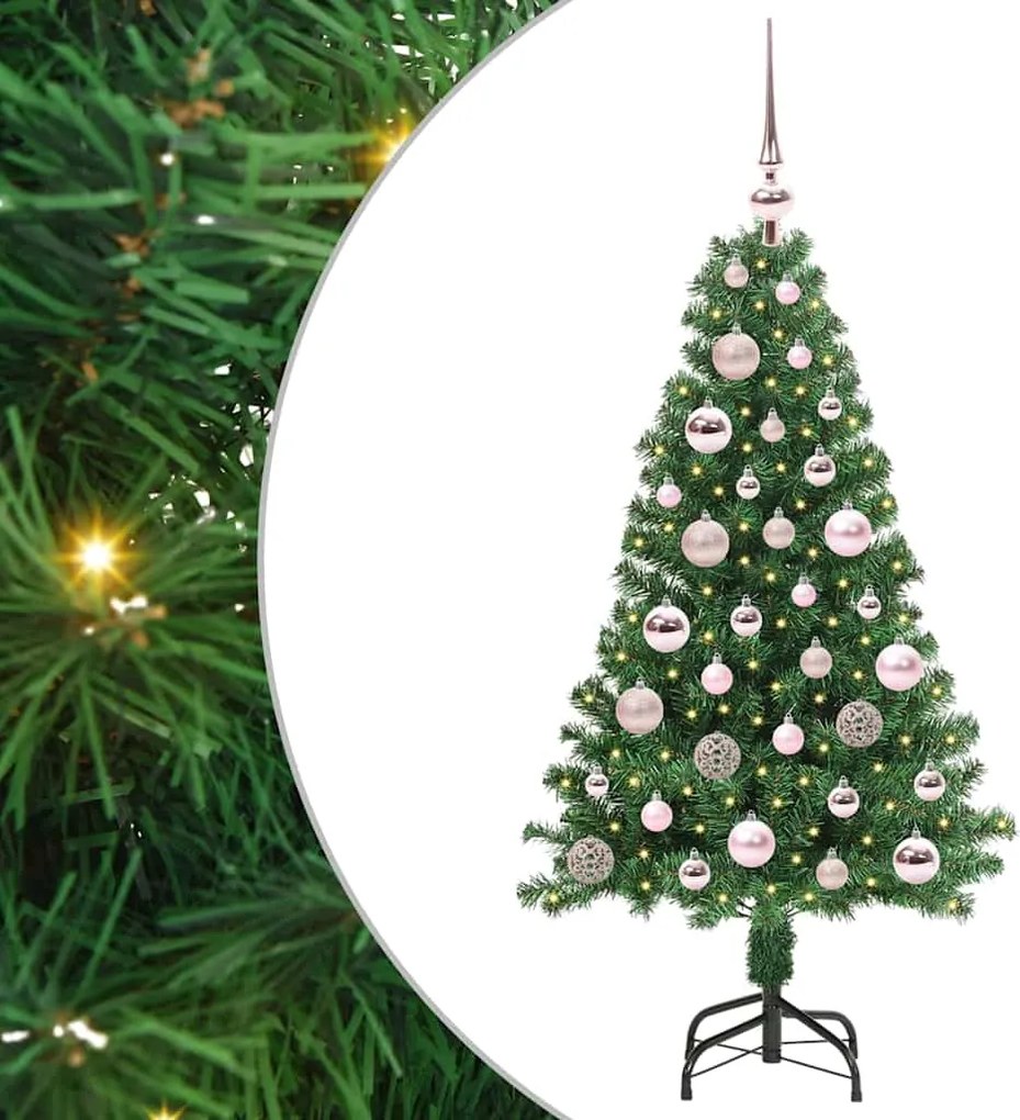 vidaXL Mű karácsonyfa 150 LED-del Zöld 120 cm PVC és Acél és Műanyag