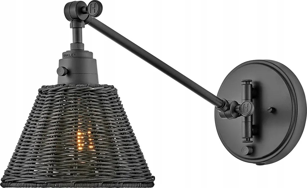 Olvasó fali lámpa fekete, rattan lámpabúrával, állítható Hinkley