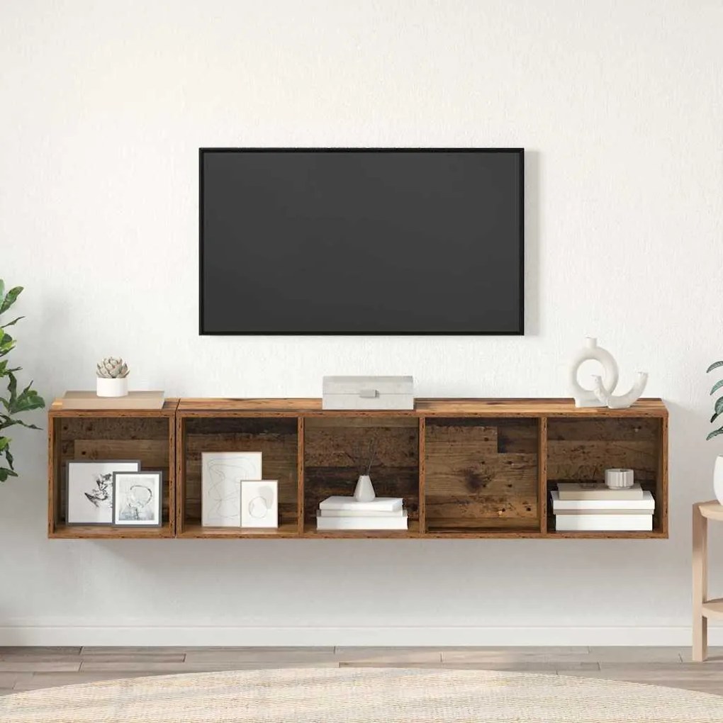 TV Szekrény Szett 2 pcs Öreg fa 37 x 37 x 142.5 cm Faanyag