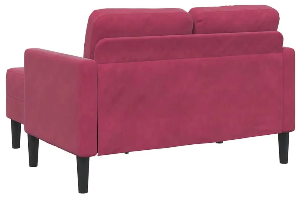 borvörös bársony 2 üléses kanapé L-alakú kanapéval 125 cm
