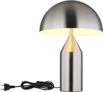 Globo 21030N Asztali lámpa, matt nikkel színű fém, matt fehér, fekete PVC kábel, billenőkapcsoló a kábelen, ø: 280mm, M: 390mm, kábelhossz 1500mm, 2x E27 40W 230V izzók nélkül