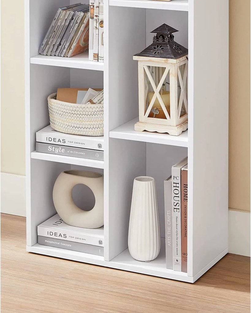 Könyvespolc, tároló 7 nyitott rekesszel, fehér