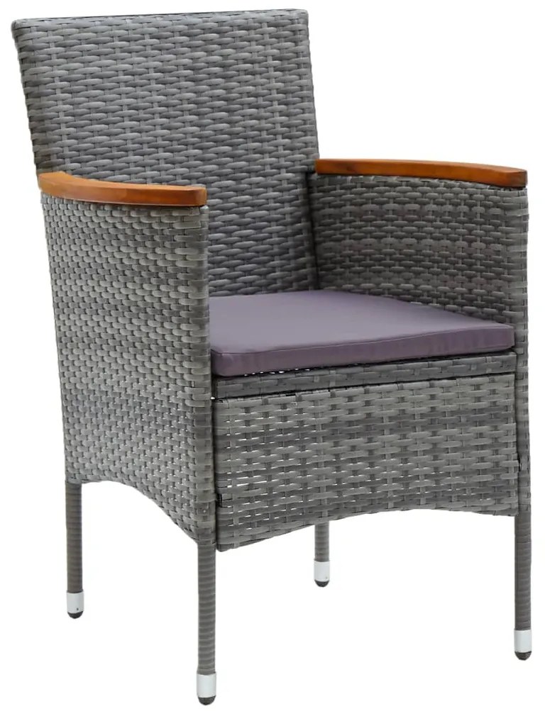 3 részes szürke polyrattan és akácfa bisztrószett