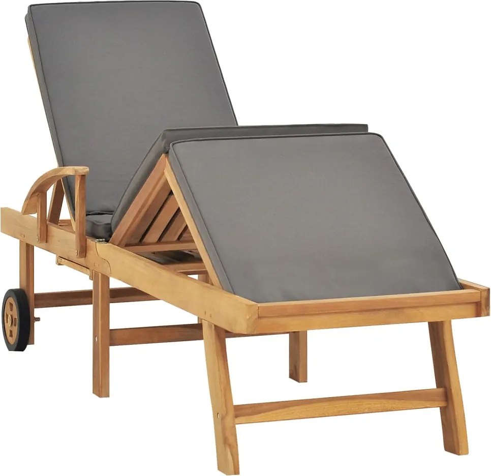 vidaXL tömör tíkfa napozóágy sötétszürke párnával