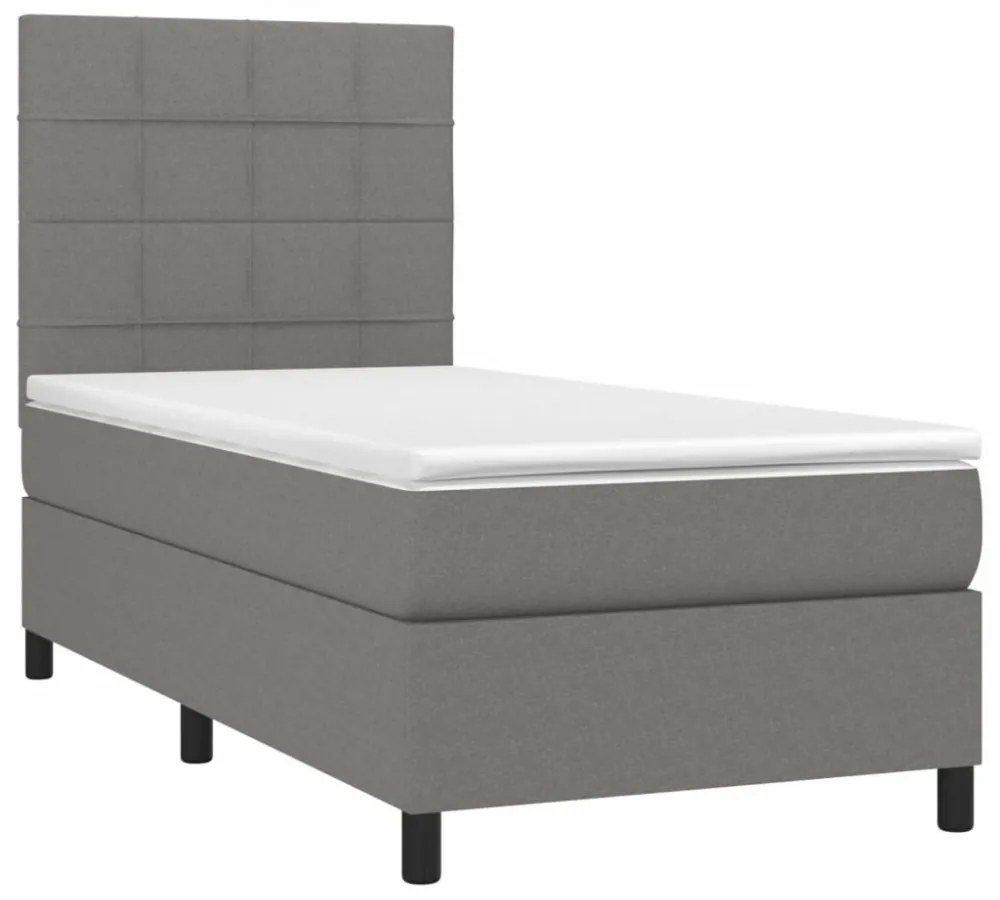 sötétszürke szövet rugós és LED-es ágy matraccal 90x200 cm