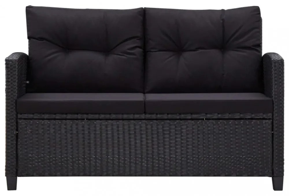 fekete polyrattan kétszemélyes kerti kanapé párnákkal 124 cm