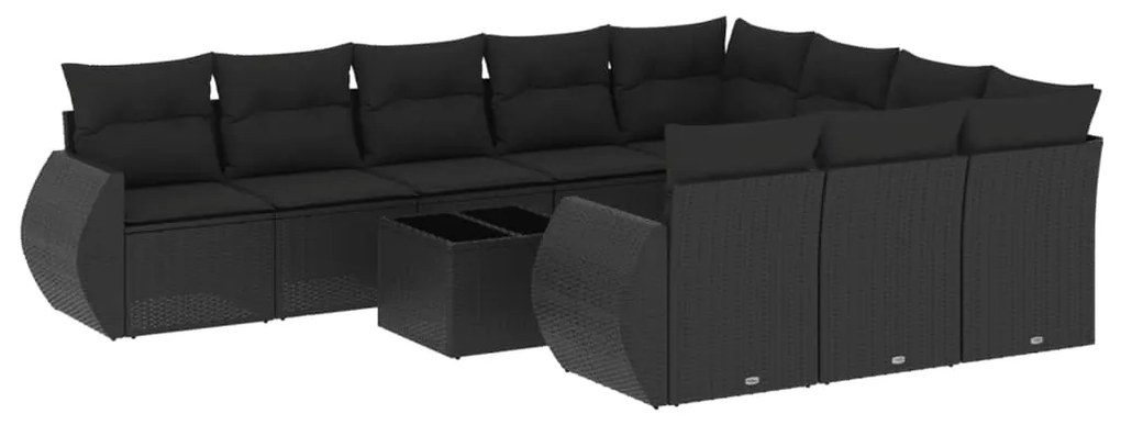 vidaXL 11 részes fekete polyrattan kerti ülőgarnitúra párnákkal