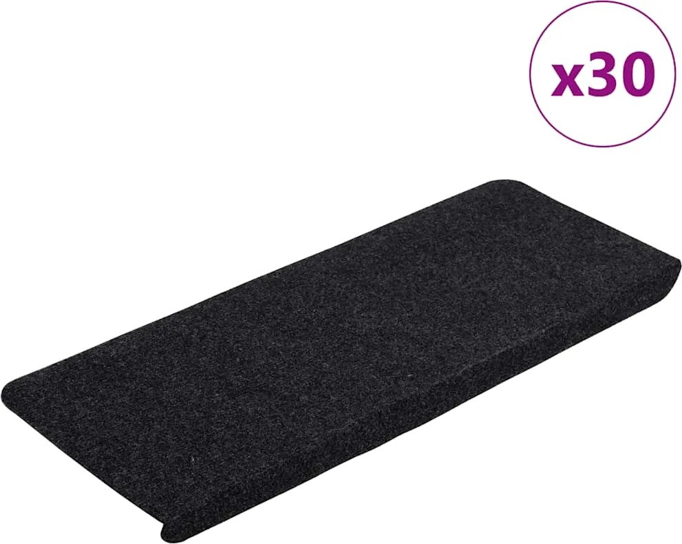 vidaXL 30 db fekete öntapadó lépcsőszőnyeg 65 x 24,5 x 3,5 cm