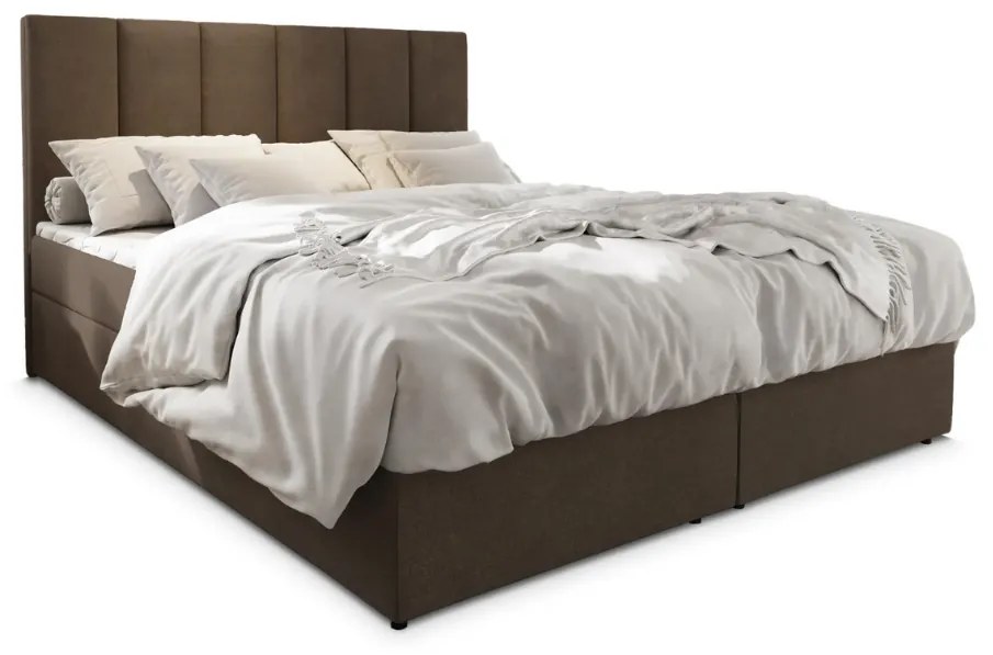 Kárpitozott boxspring ágy MERALIS 140x200 cm barna Matrac: Bonell rugós matrac