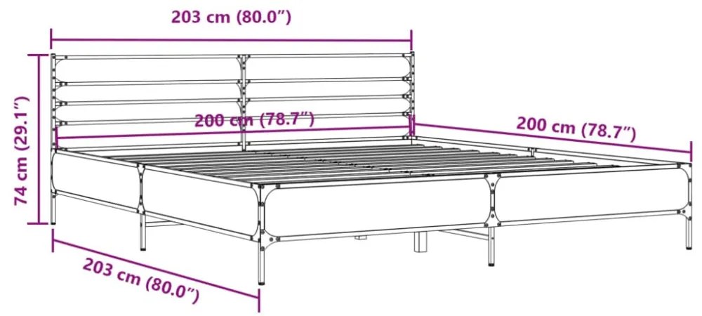 szürke sonoma szerelt fa és fém ágykeret 200 x 200 cm