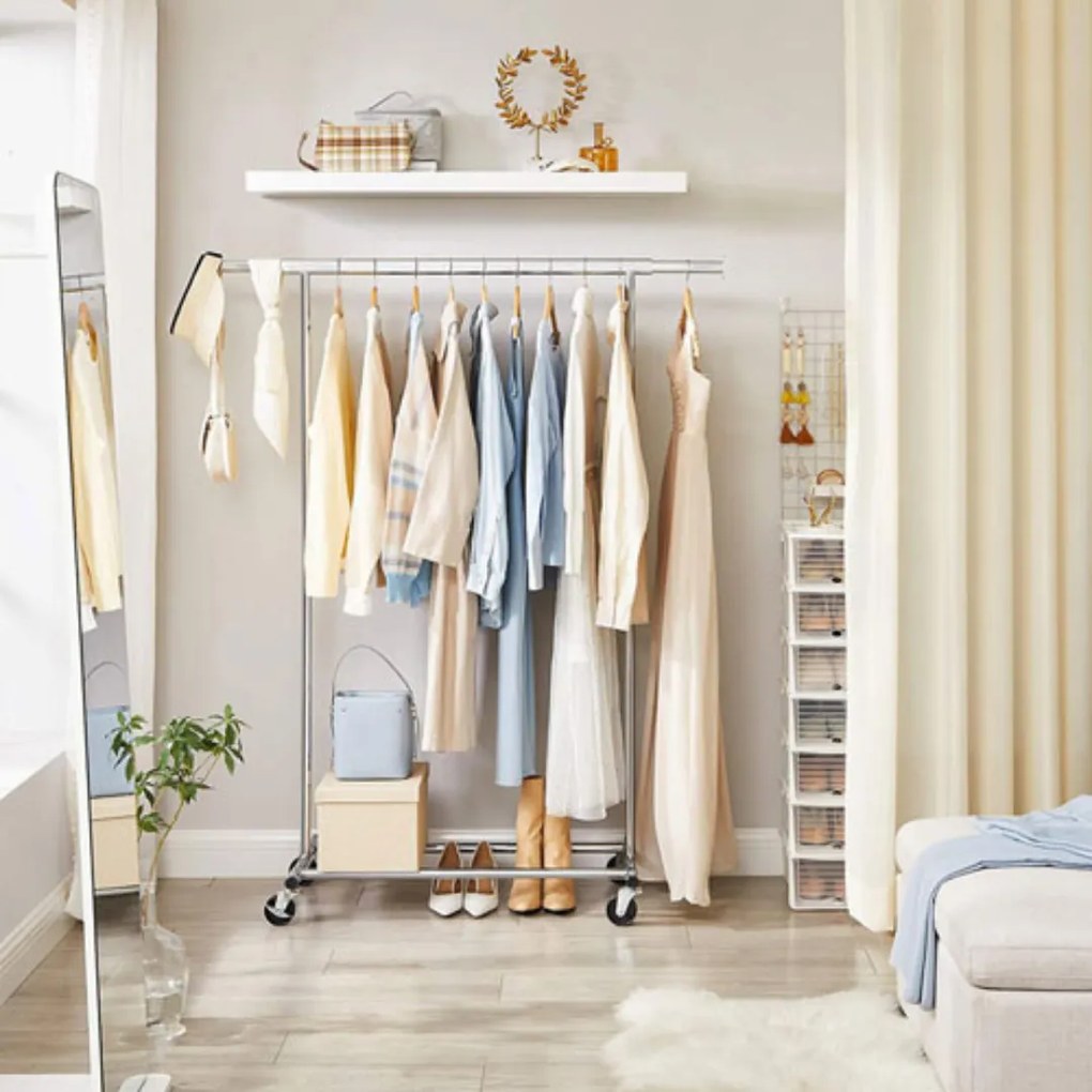 INEZ ruhatartó állvány kerekekkel, max. 90 kg, 83,5x45x160cm, ezüst Jurhan
