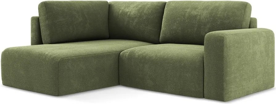 Zöld zsenília kinyitható-tárolóhelyes sarokkanapé (bal oldali-L alakú) Kona – Makamii