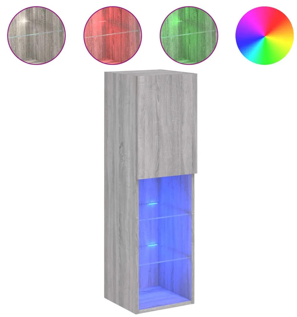 2 db szürke sonoma TV-szekrény LED-ekkel 30,5 x 30 x 102 cm