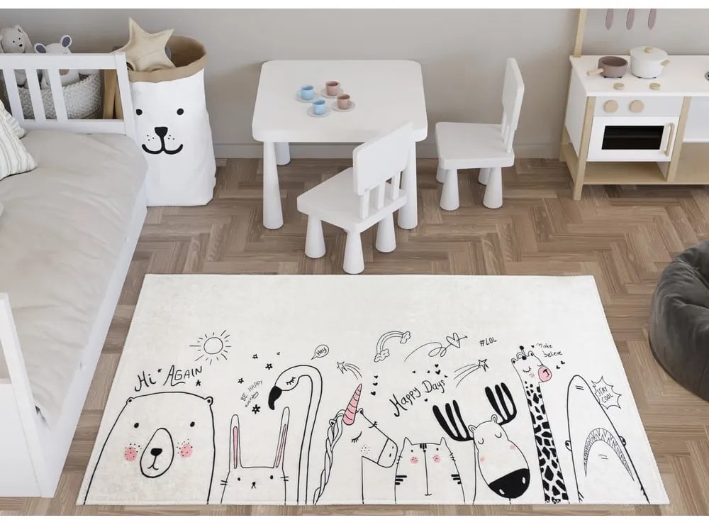 Elefántcsont színű mosható gyerek szőnyeg 80x120 cm Animal Kingdom – Vitaus